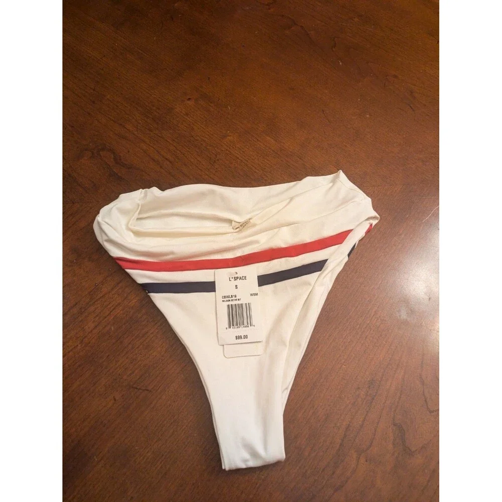 L*SPACE SWIMWEAR WHITE COLOR BLOCK WILSON HIGH WAIST BIKINI BOTTOM (S/P) NWT $99